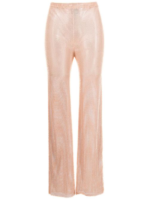 Rhinestone-embellished straight trousers - Neutrals