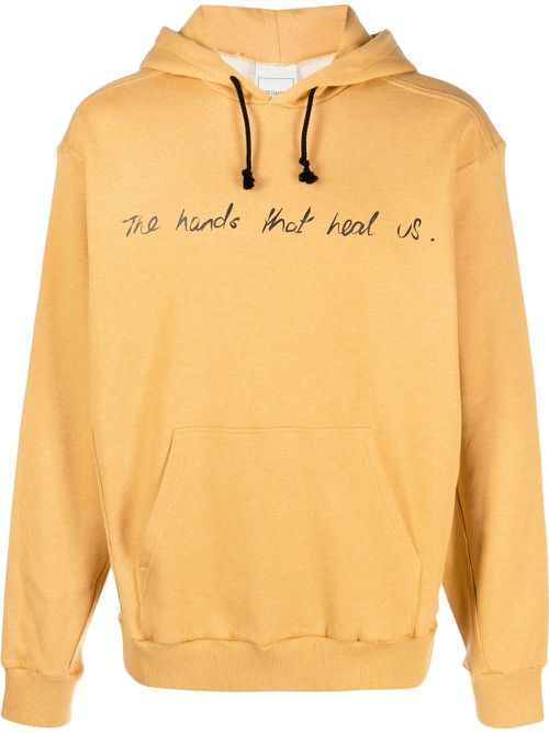 Slogan-print drawstring hoodie - Yellow