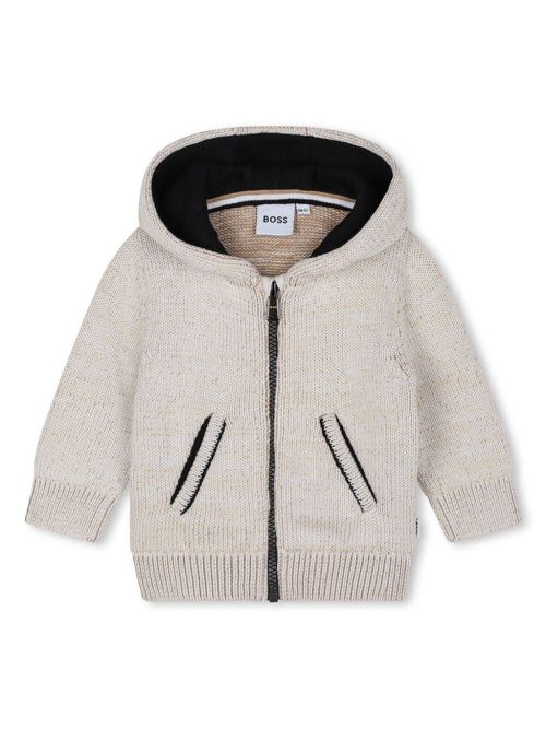 Logo-patch knitted hoodie - Neutrals