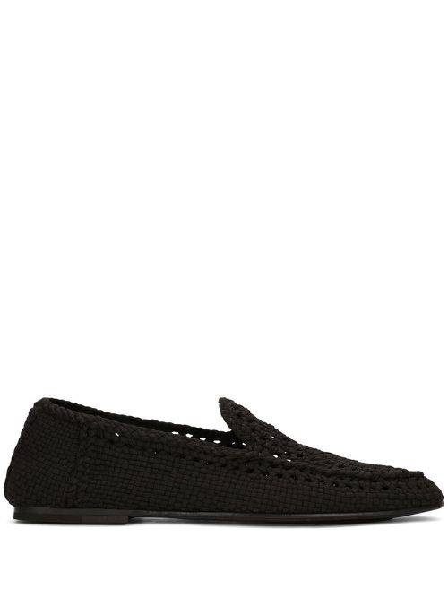 Woven almond-toe loafers - Black