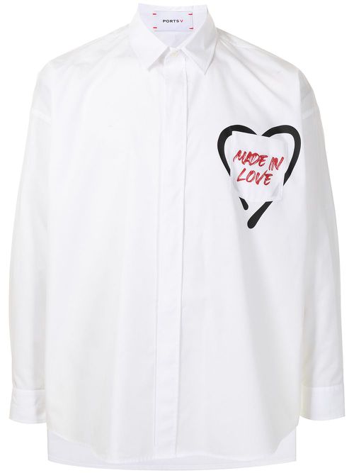Slogan-print button-up shirt - White