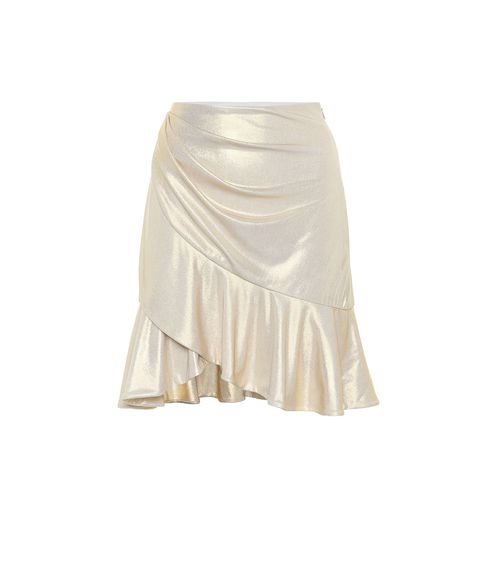 Balmain Ruffle-trimmed lamé miniskirt