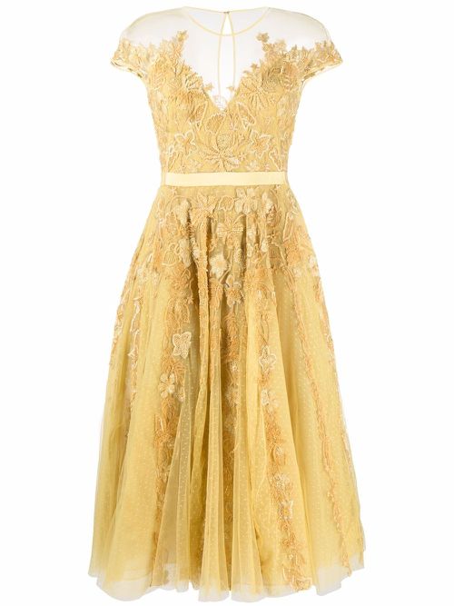 Embroidered midi dress - Yellow
