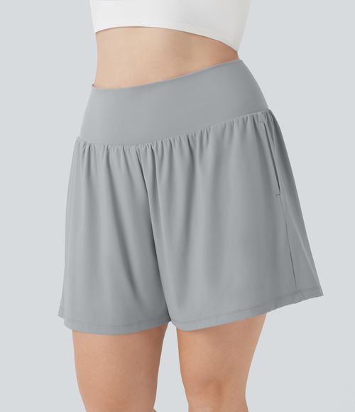 "SoftlyZero™ Airy Super High Waisted 2-in-1 Cool Touch Yoga Plus Size Shorts 7"" with Pockets Gym Short - Quarry