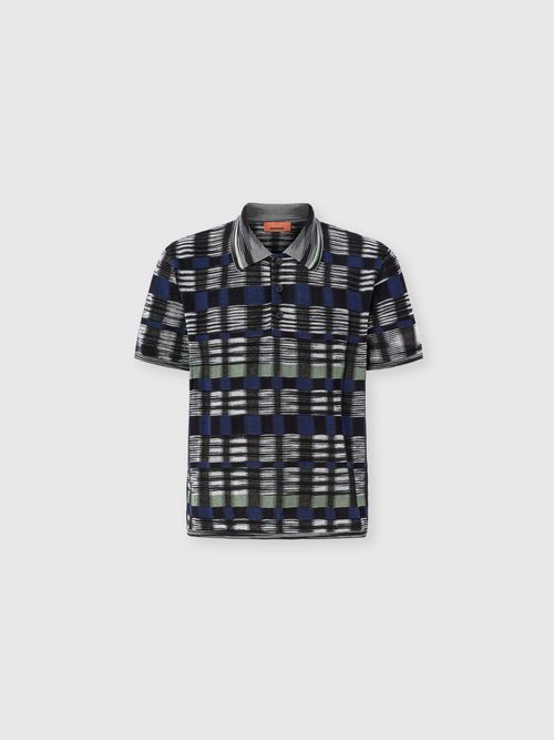 Missoni - Cotton and viscose polo shirt with check pattern, Men, Beige& White