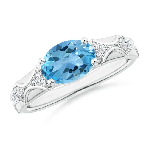 Angara 2.25 Carats Oval Swiss Blue Topaz Vintage Style Ring with Diamond Accents in Platinum
