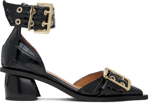 GANNI Black Feminine Buckle Open Cut Heels