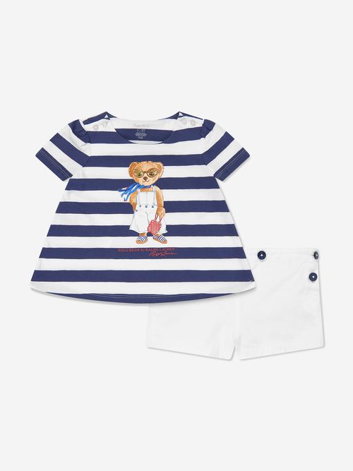 Ralph Lauren Baby Girls Striped T-Shirt and Shorts Set in Navy 12 - 18 Mths Blue