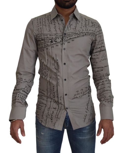 Text-Printed Cotton Shirt — Gray