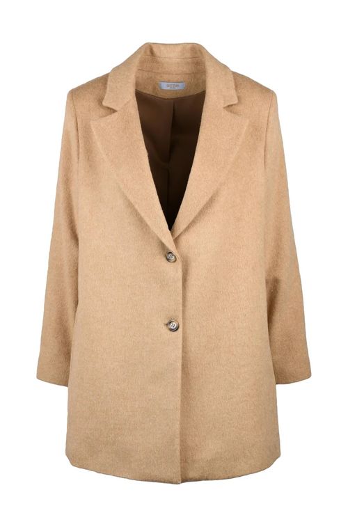 Boxy Beige Coat with Classic Lapel