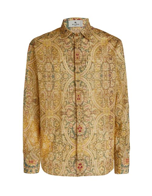 Man Beige Cotton Shirt With Paisley Pattern