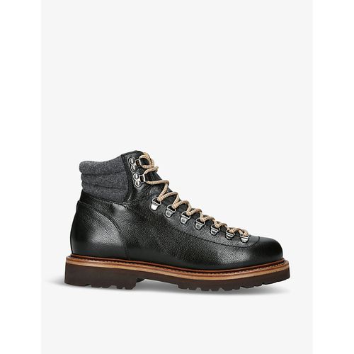 Mens Black Chunky-sole Tonal-stitching Leather Hiking Boots