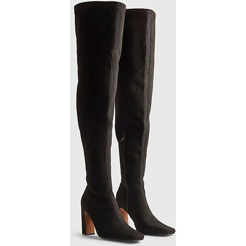 River Island Womens Heeled Boots Black Thigh High Stretch Textile