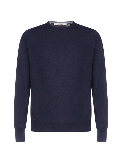 Crew Neck Wool Sweater — Navy