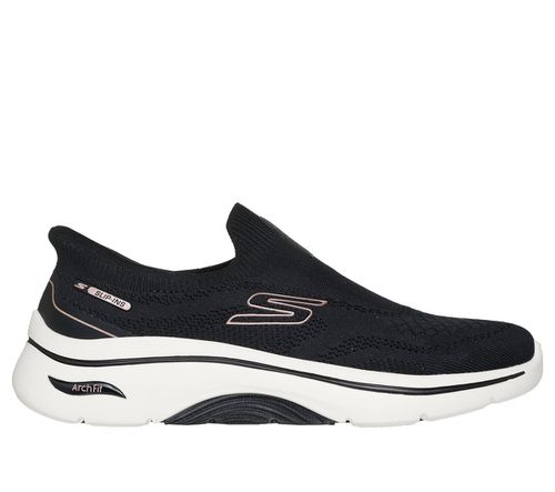 Skechers Women's Slip-Ins: GO WALK Arch Fit 2.0 - Tatum Sneaker in Black/Rose Gold, Vegan, Machine Washable