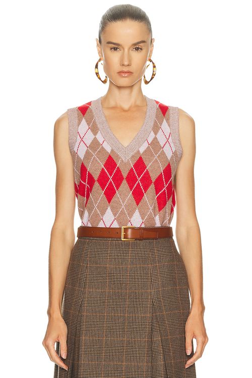 RE/DONE Argyle Vest in Tan,Red