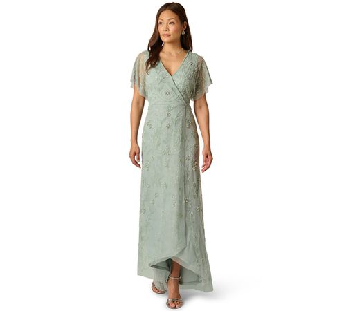 Women's Surplice V-Neck Bead Dress - AQUA DUST