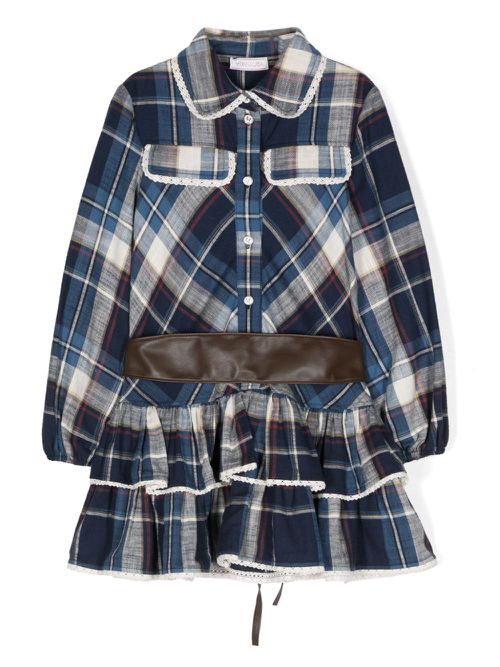 Classic-collar belted shirt dress - Blue