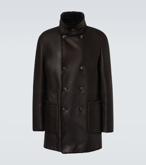 Reversible shearling and leather coat