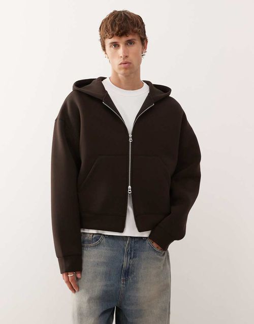 Simon scuba zip through hoodie in dark brown