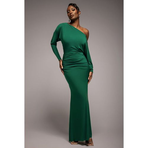 Goddiva Bat Wing Elasticated Side Gather Maxi Dress - Emerald Green