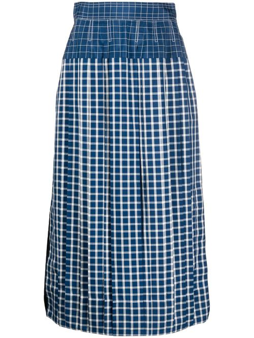 Panelled check midi skirt - Blue