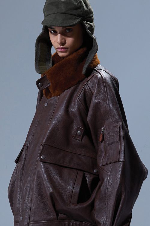 R13 Leather Flight Jacket With Shearling Collar - Brown