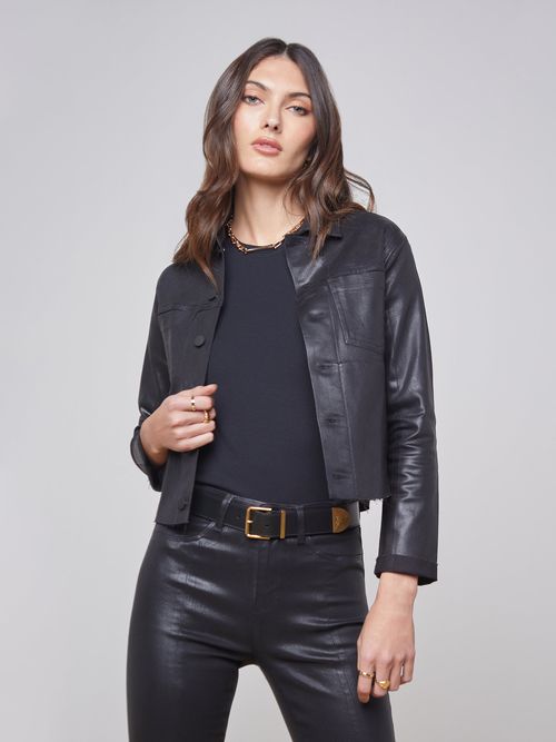 Janelle Coated Denim Jacket In Saturated Black Coated