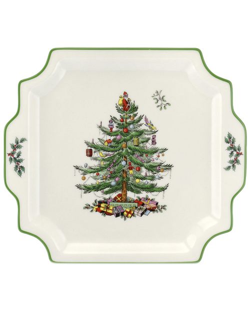 Christmas Tree Square Handled Platter