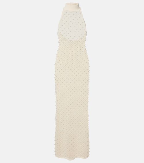 Crochet embellished turtleneck gown