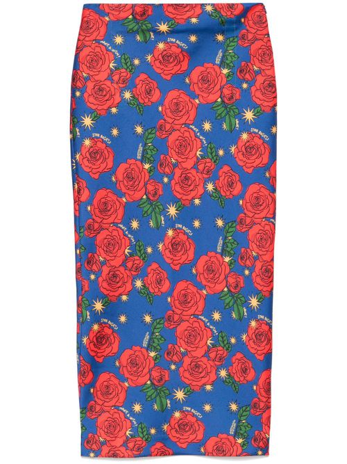 Mix-print midi skirt - Blue
