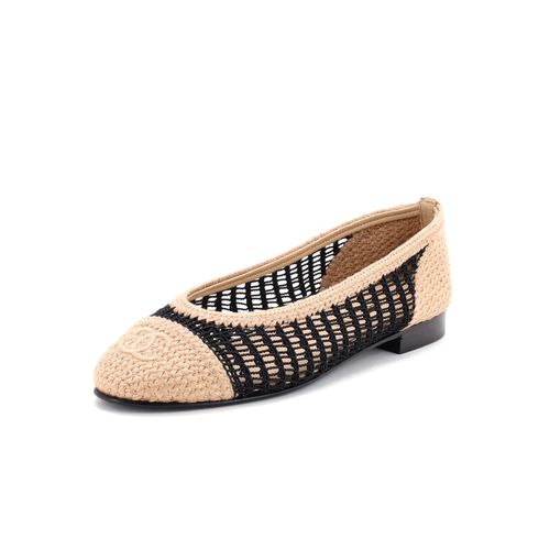 Women's CC Cap Toe Ballerina Flats Crochet Raffia