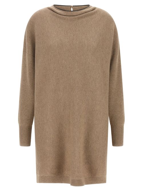 Ribbed Wool Blend Sweater Dress — Beige