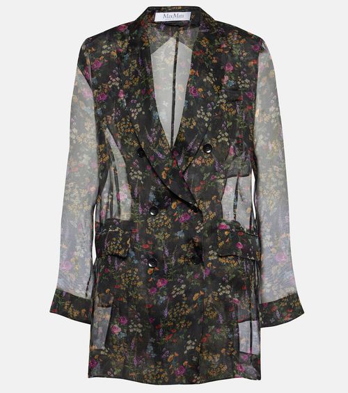 Jabot floral silk organza blouse