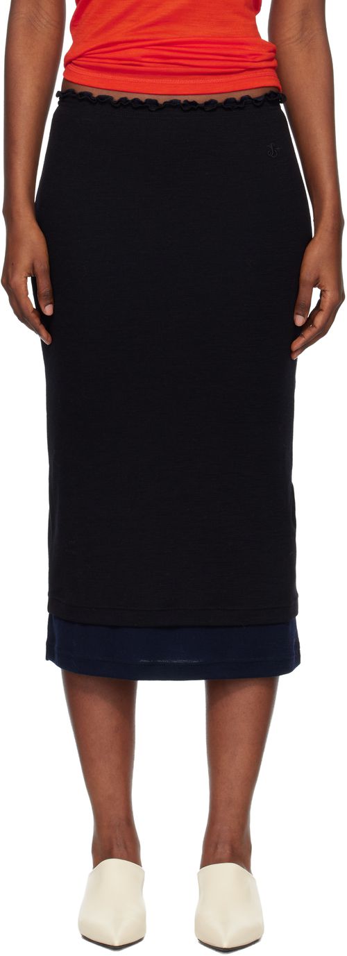 Black Lightweight Wool Layered Midi Skirts Set