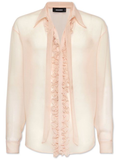 Ruffled-detailed sheer shirt - Pink