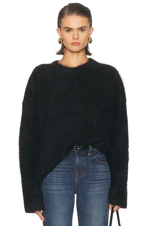 Toteme Boxy Alpaca Knit Sweater in Black - Black. M-L also in