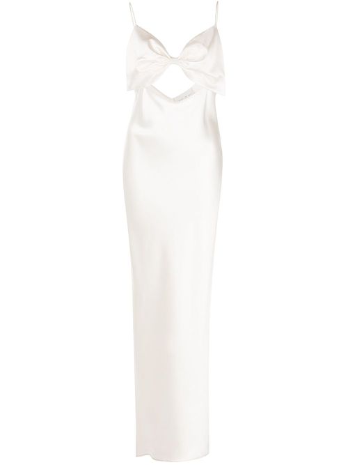 Bow-embellished silk slip dress - White
