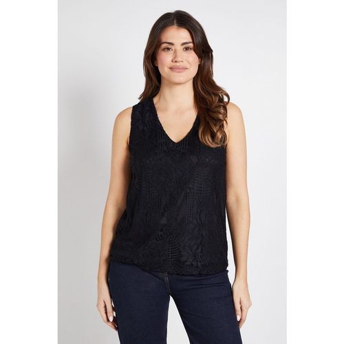 Wallis Womens Lace Pleat Detail Sleeveless Cami Top - Black Nylon