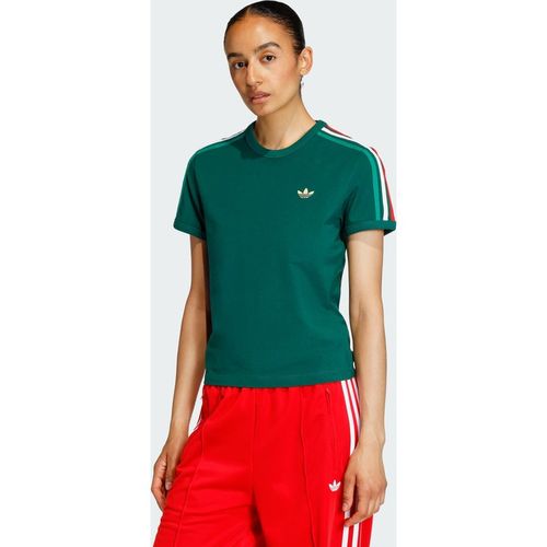 ADIDAS Originals Womens 3 STRIPES SLIM TEE - Forest Green Cotton - Mediu