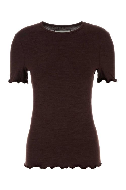Ruffle-Trim Silk Blend T-Shirt — Purple