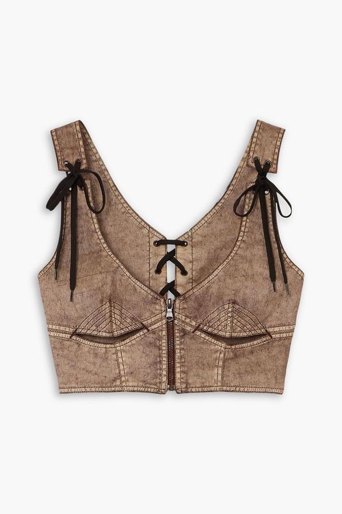 Cropped stretch-cotton bustier top - Neutral - IT 42