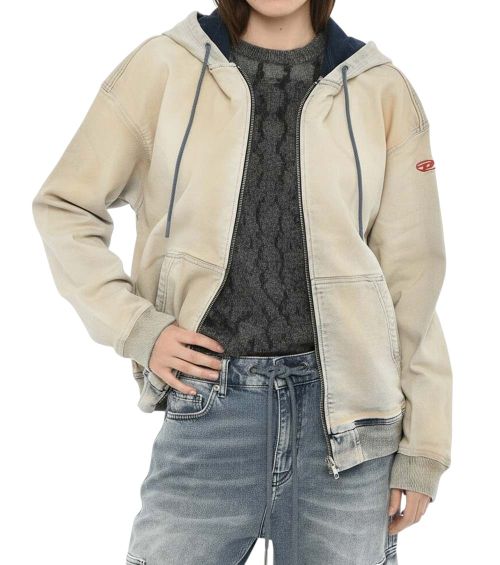 Beige Logo Zipper Hoodie