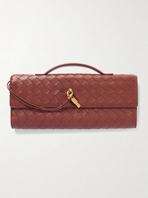 Long Andiamo Intrecciato Leather Clutch - Red