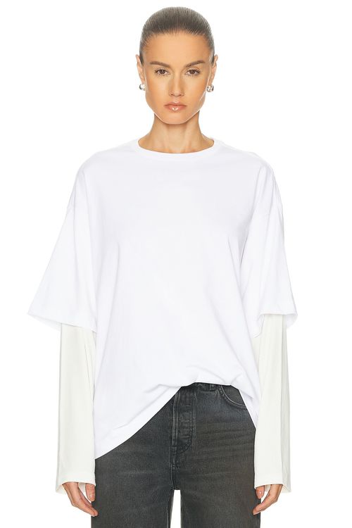 GRLFRND Layered Long Sleeve Tee in White & Bone - White. XS/S also in