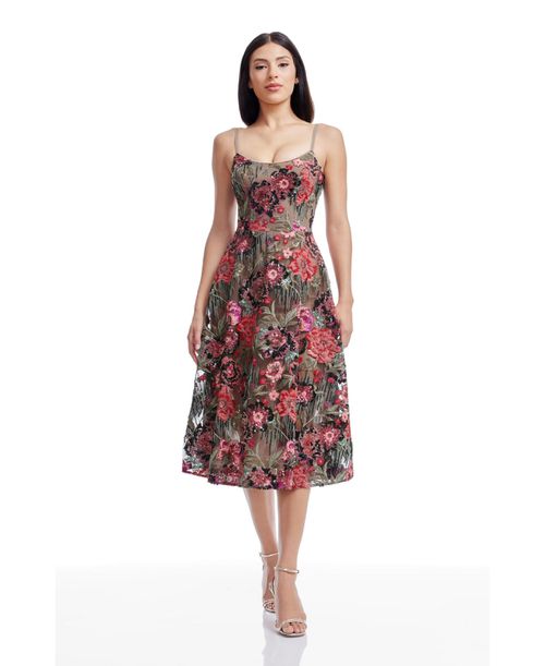 DRESS THE POPULATION | Women's Sleeveless Fit & Flare Dress - Rouge Multi | Realry DRESS THE POPULATION | Women's Sleeveless Fit & Flare Dress - Rouge Multi | Realry