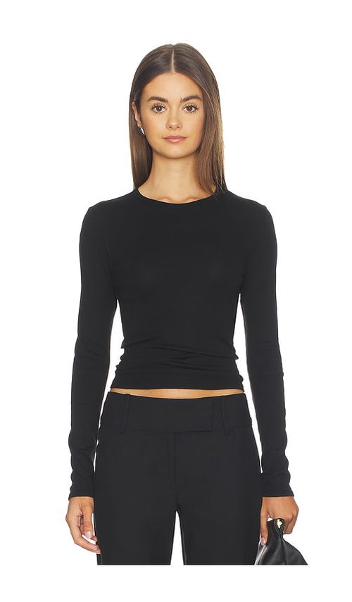 Enza Costa Fine Supima Cotton Long Sleeve Crew in Black. - M also in L