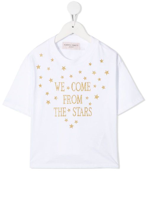 Glitter slogan print T-shirt - White