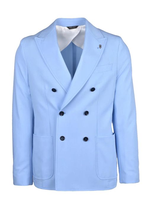Unlined Double-Breasted Jacket - Light Blue