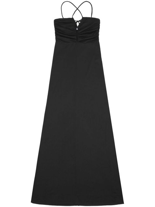 Crossover-strap gathered maxi dress - Black